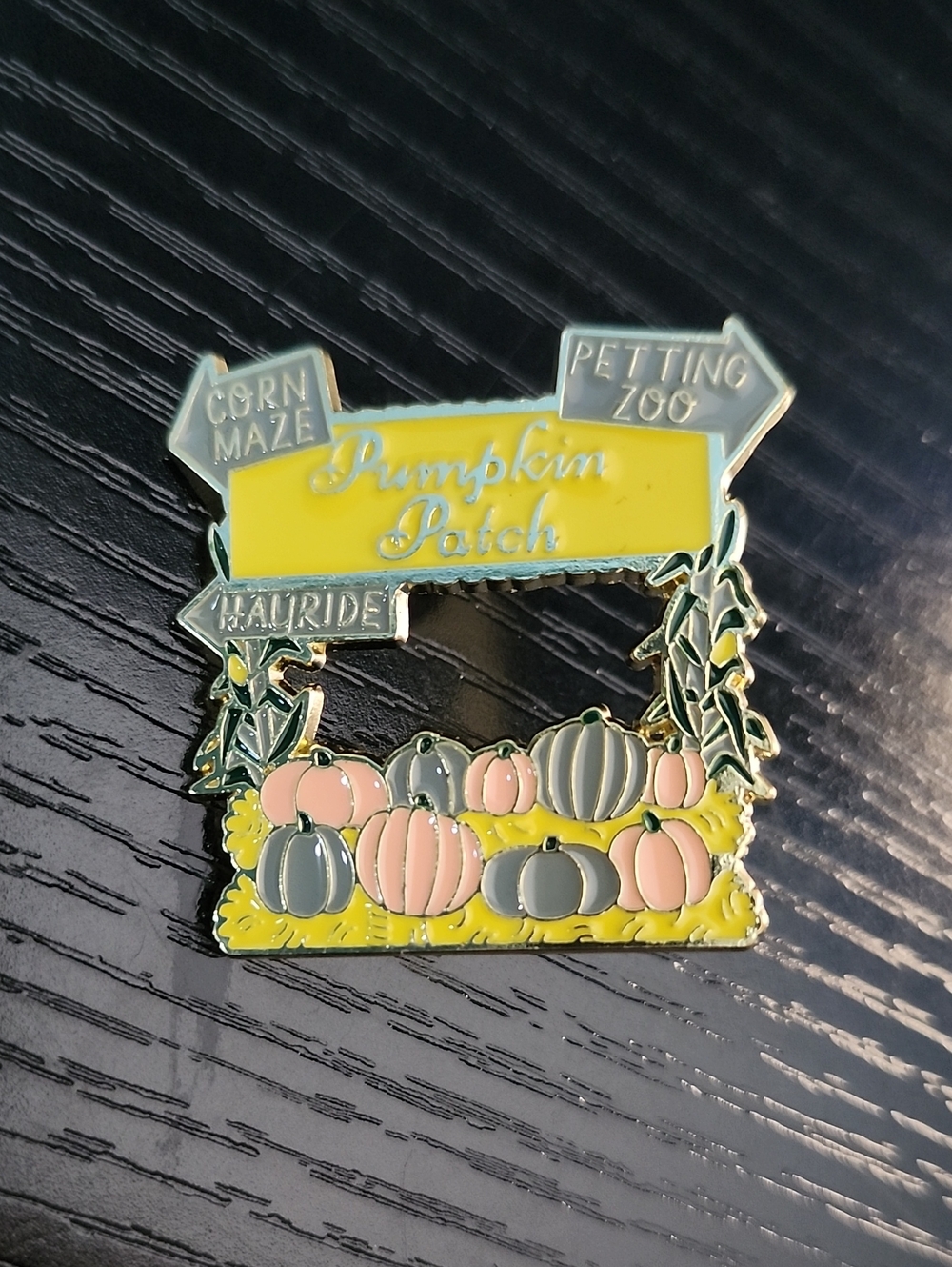 Pumpkin Patch Enamel Pin - Yellow, Pink & Gray Pumpkin Design